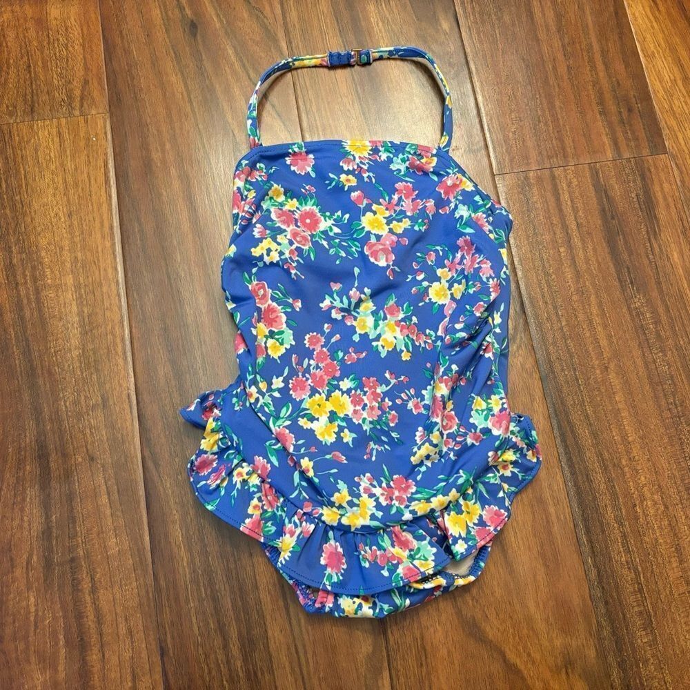 Ralph Lauren blue floral halter one piece bathing suit